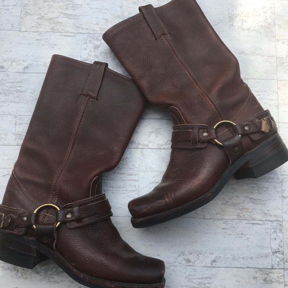 HP🎉🎉 FRYE Leather Boot Harness Brown Square Toe